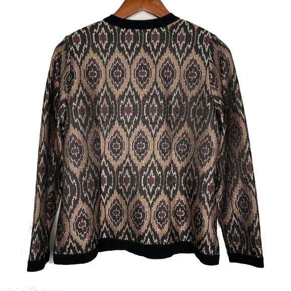 Misook Brown Ikat Knit Cardigan Size Medium Petite - Picture 2 of 6